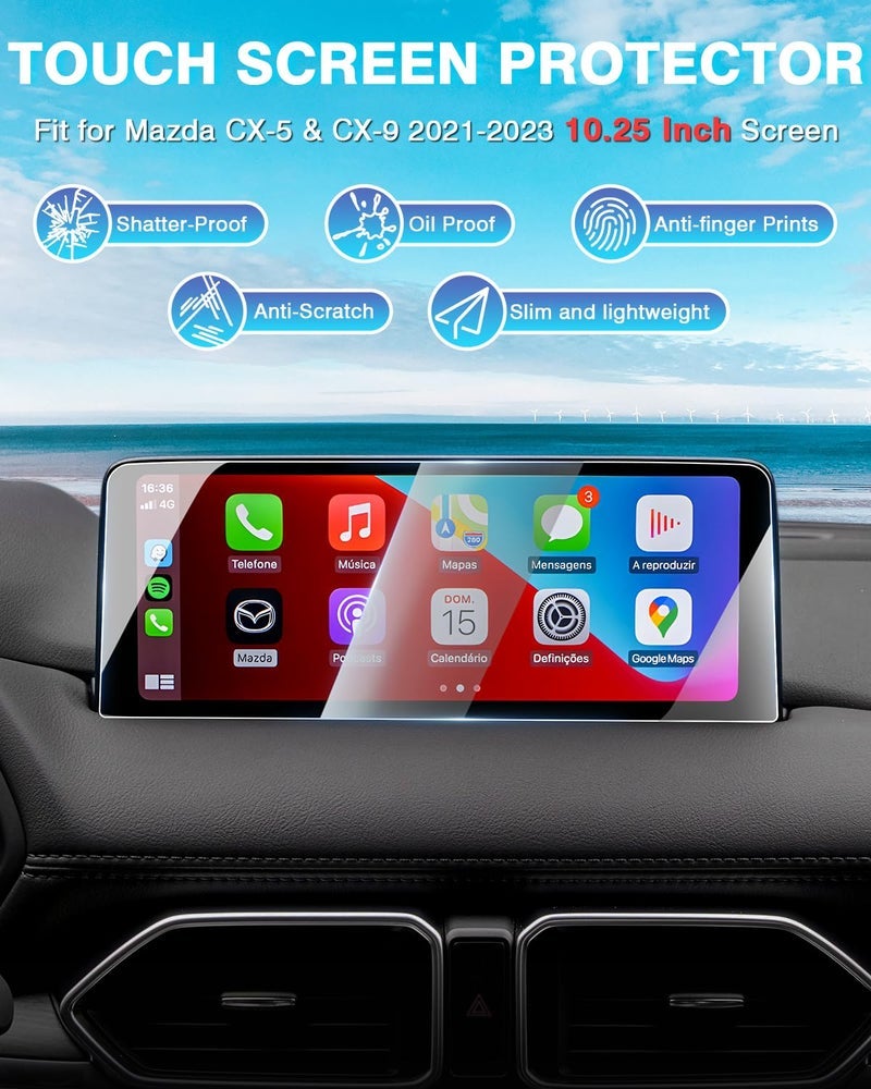[ترقية] حزمة 2 مازدا CX5/CX-9 موديل 2021~2025 واقي شاشة 10.25 بوصة [متين عسكري] [بدون وهج وبصمة إصبع] لشاشة ملاحة باللمس، شاشة حماية فيلم، زجاج مقوى - Image 2